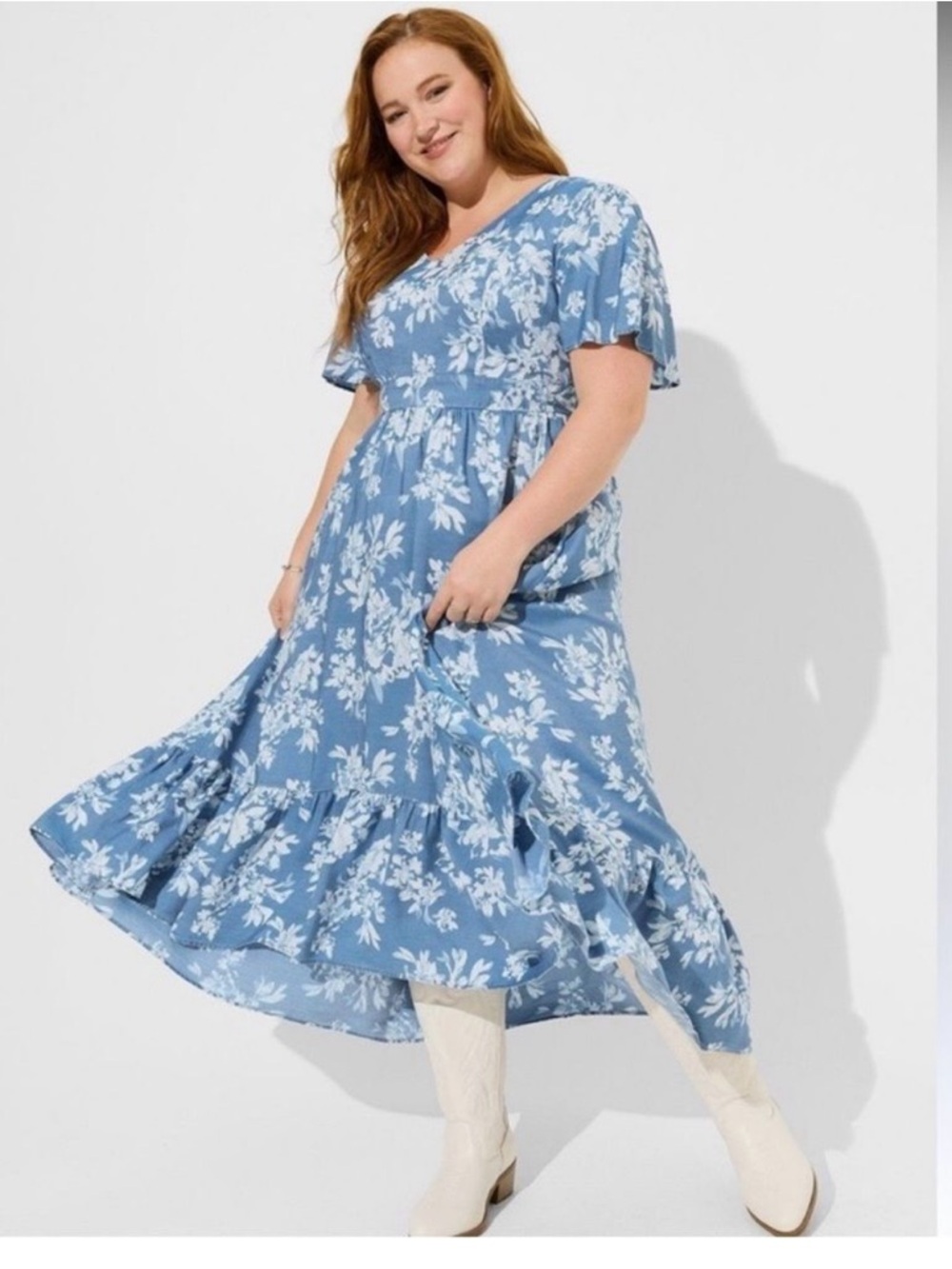 Plus Size Blue Floral V-Neck Midi Dress torrid